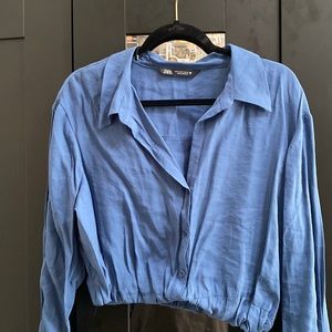 Zara Blue Button cropped Shirt